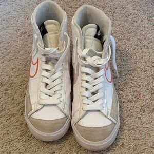 Nike White and Orange High-Top Sneakers